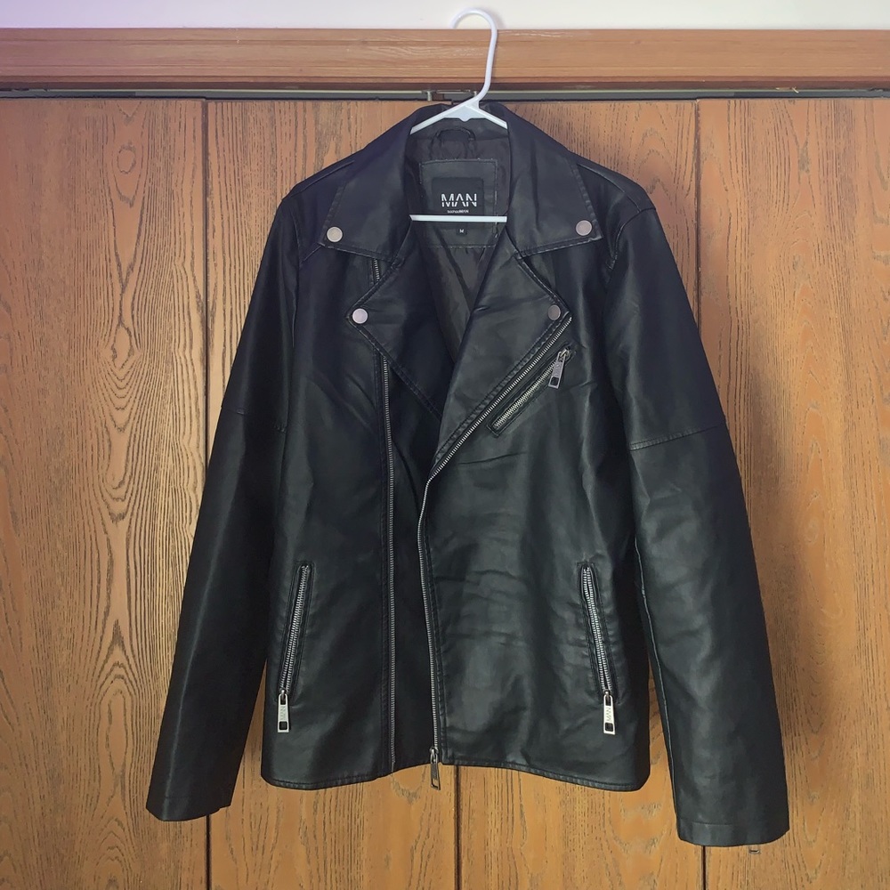 BoohooMAN faux leather biker Jacket